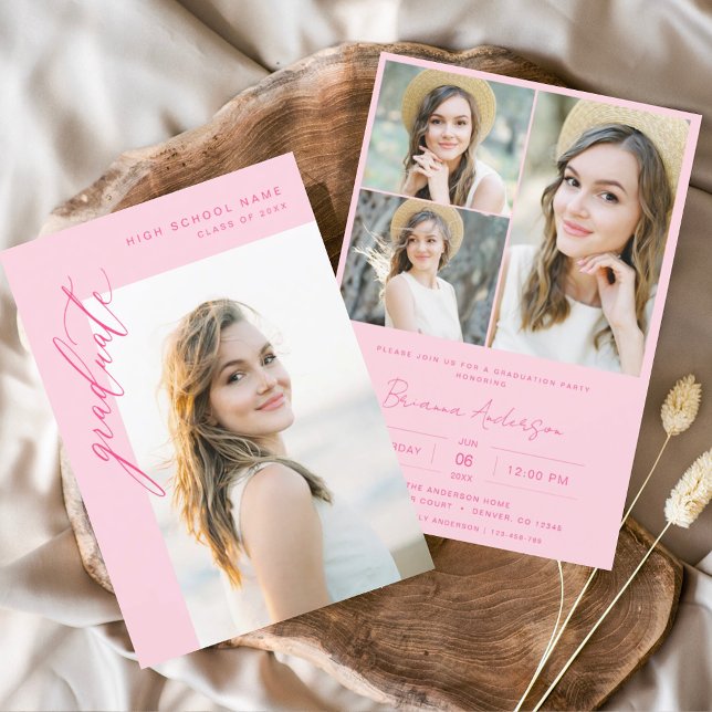Invitación Moderna fiesta de graduación de fotos en rosa cali (Subido por el creador)