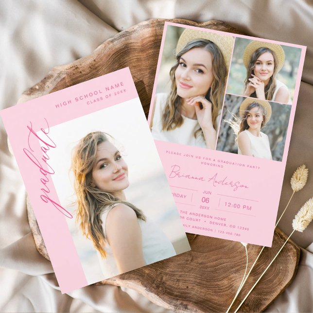 Invitación Moderna fiesta de graduación de fotos en rosa cali (Subido por el creador)