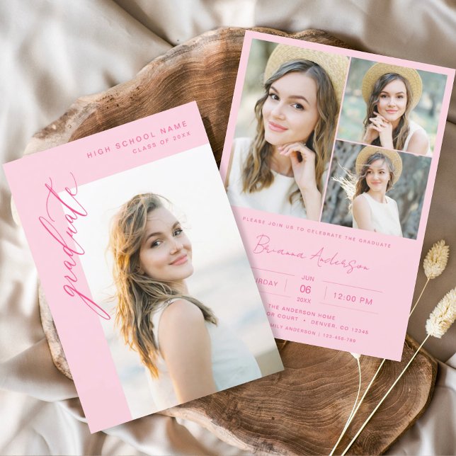 Invitación Moderna fiesta de graduación de fotos en rosa cali (Subido por el creador)