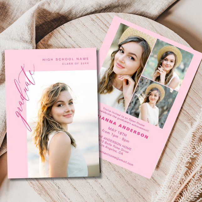Invitación Moderna fiesta de graduación de fotos en rosa cali (Subido por el creador)