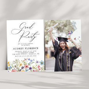 Invitación Moderna fiesta de graduación de fotos florales de 