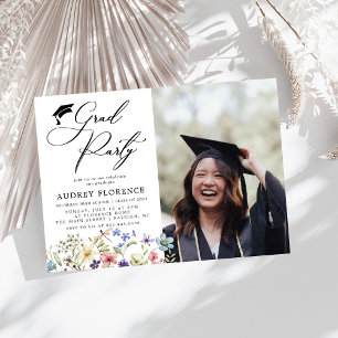 Invitación Moderna fiesta de graduación de fotos florales de
