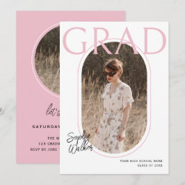 Invitación Moderna fiesta de graduación de fotos rosadas con 