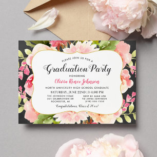 Invitación Moderna fiesta de graduación de franjas florales r