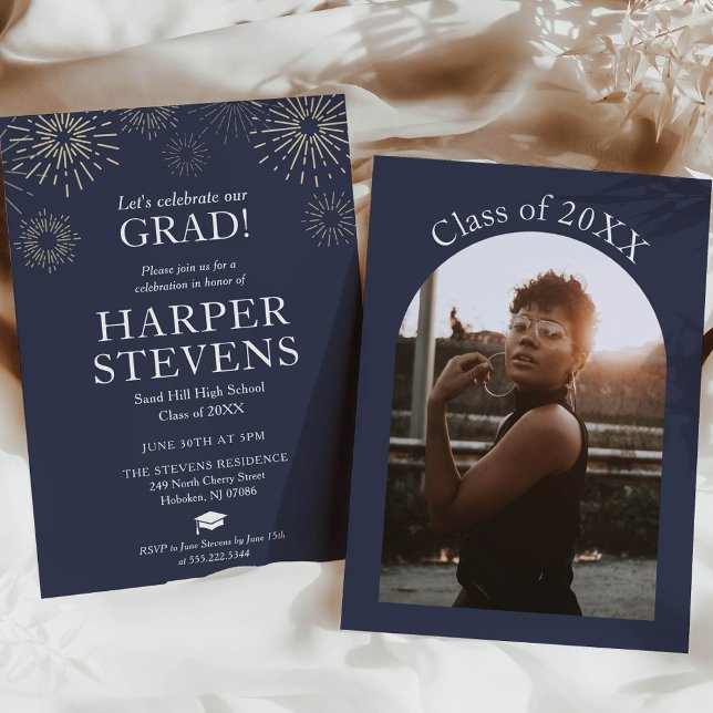 Invitación Moderna fiesta de graduación de fuegos artificiale (Subido por el creador)