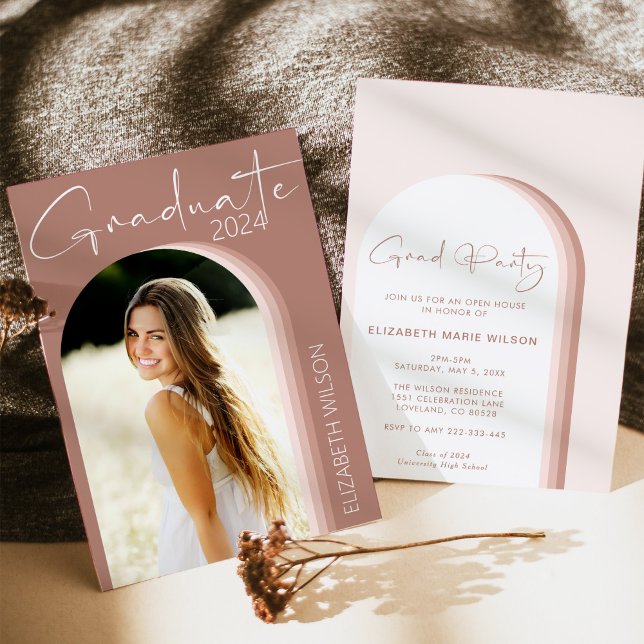 Invitación Moderna fiesta de graduación de grado rosa Rubor (Subido por el creador)