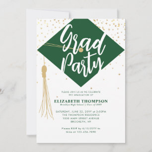 Invitación Moderna fiesta de graduación de Green Gold GRAD