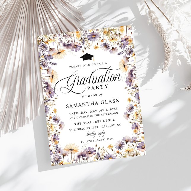 Invitación Moderna fiesta de graduación de guion de flores si (Subido por el creador)