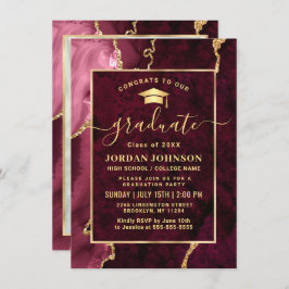 Invitación Moderna fiesta de graduación de Mármol Dorado de B