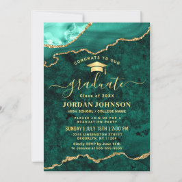 Invitación Moderna fiesta de graduación de Mármol Verde Dorad