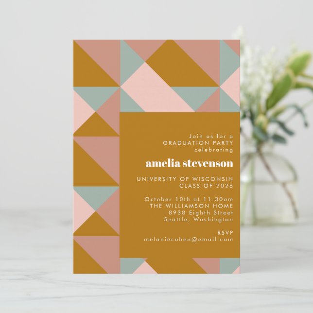 Invitación Moderna fiesta de graduación de oro geométrica Ver (Anverso de pie)