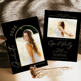 Invitación Moderna fiesta de graduación de oro negro
