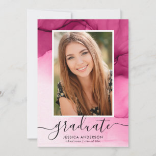 Invitación Moderna fiesta de graduación de tinta rosada foto