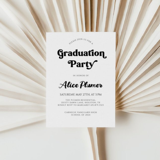 Invitación Moderna fiesta de graduación de tipografía negra (Subido por el creador)