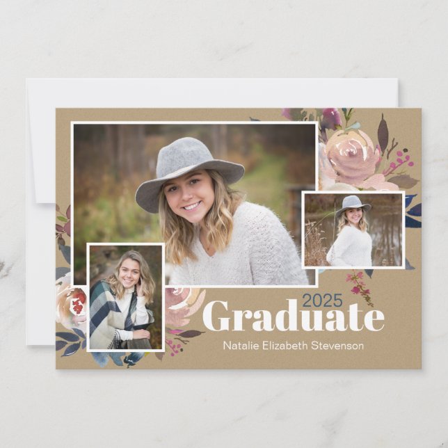 Invitación Moderna fiesta de graduación de tres imágenes acuá (Anverso)