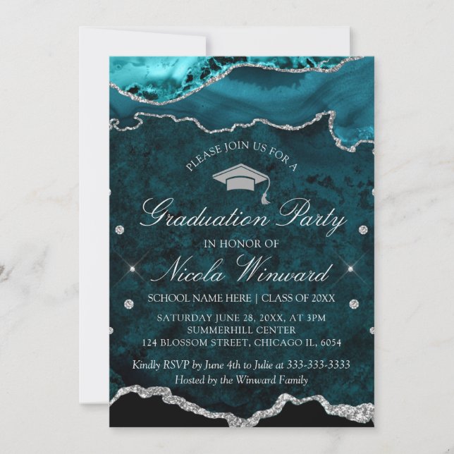 Invitación Moderna fiesta de graduación del árido de mármol V (Anverso)