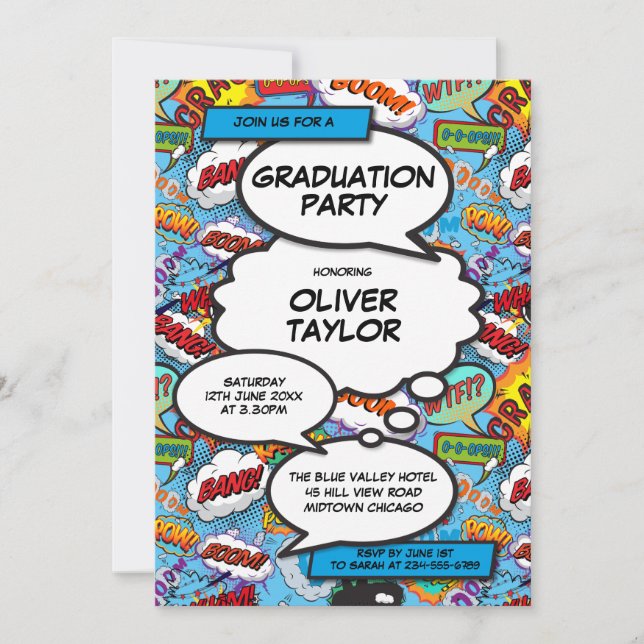 Invitación Moderna fiesta de graduación Divertido libro de hi (Anverso)