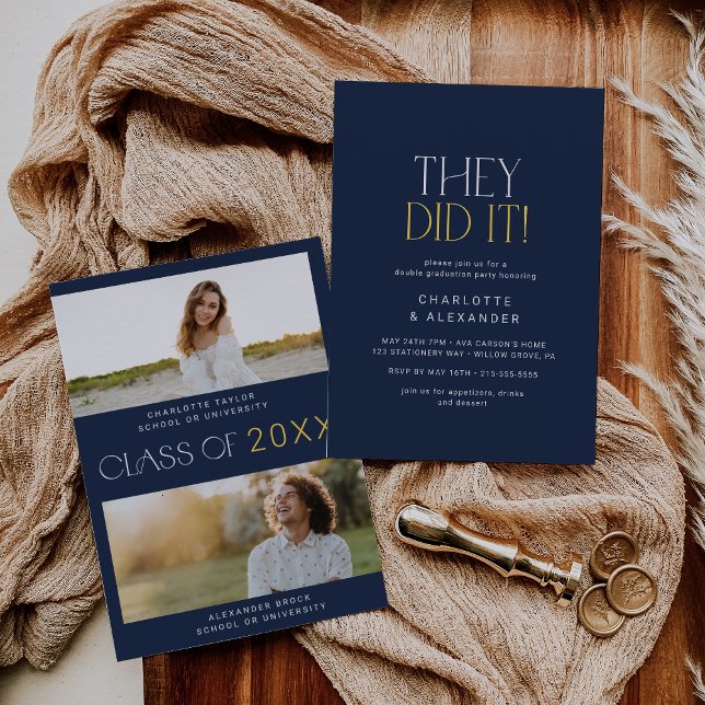 Invitación Moderna fiesta de graduación doble de la Marina Fe (Subido por el creador)