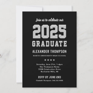 Invitación Moderna fiesta de graduación en gris negro 2024