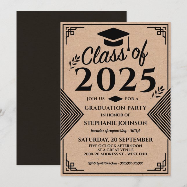 Invitación Moderna fiesta de graduación estilo Art Déco Faux  (Anverso / Reverso)