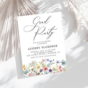 Invitación Moderna fiesta de graduación floral de flores silv