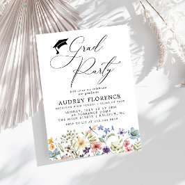 Invitación Moderna fiesta de graduación floral de flores silv