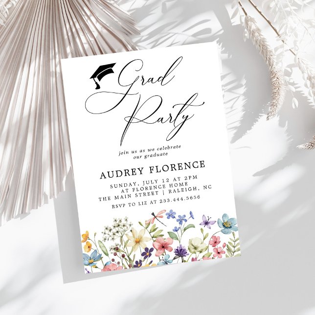 Invitación Moderna fiesta de graduación floral de flores silv (Subido por el creador)