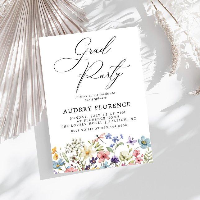 Invitación Moderna fiesta de graduación floral de flores silv (Subido por el creador)