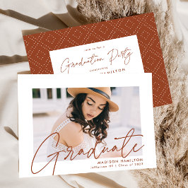Invitación Moderna fiesta de graduación fotográfica con guión