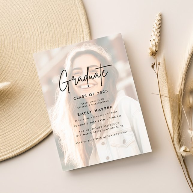 Invitación Moderna fiesta de graduación fotográfica de Faux V (Subido por el creador)