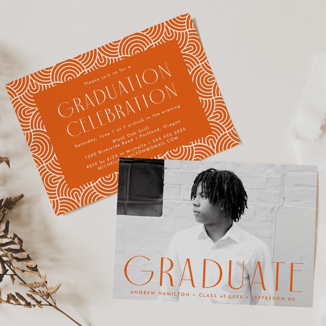 Invitación Moderna fiesta de graduación fotográfica de Naranj (Subido por el creador)