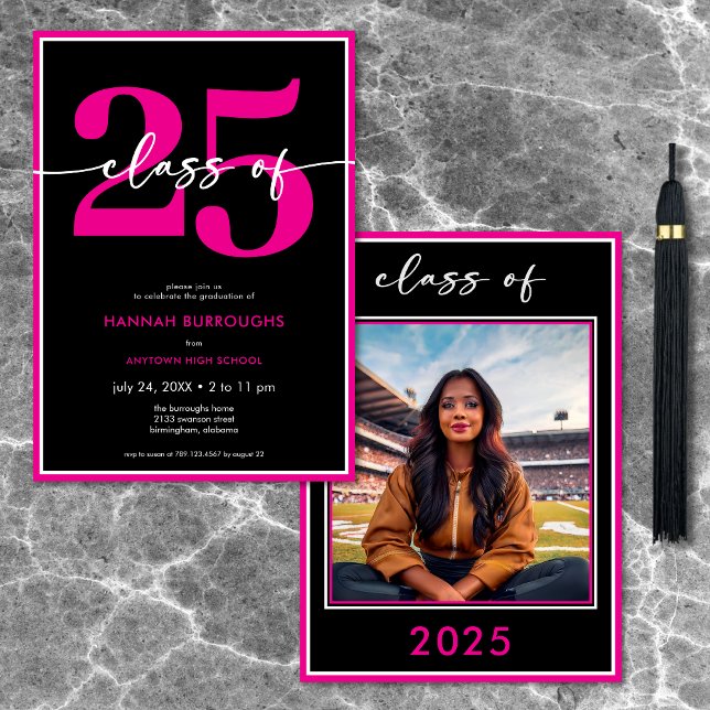 Invitación Moderna fiesta de graduación mínima de guiones ros (Modern Minimal Pink Script Graduation Party Invitation)