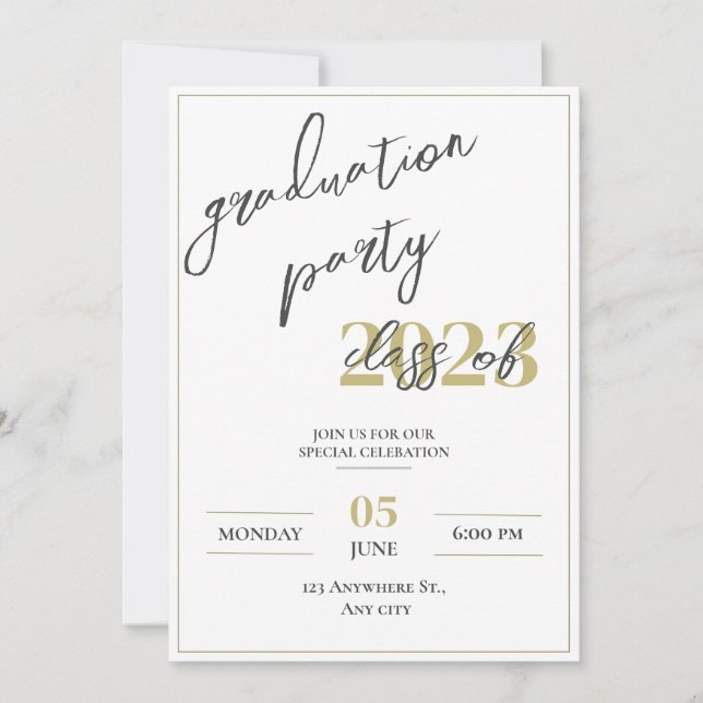 Invitación Moderna fiesta de graduación minimalista (Anverso)