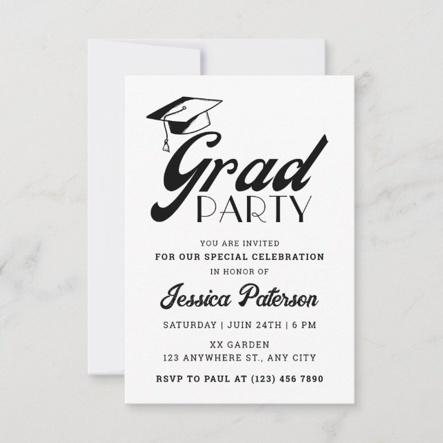 Invitación Moderna fiesta de graduación minimalista elegante (Anverso)