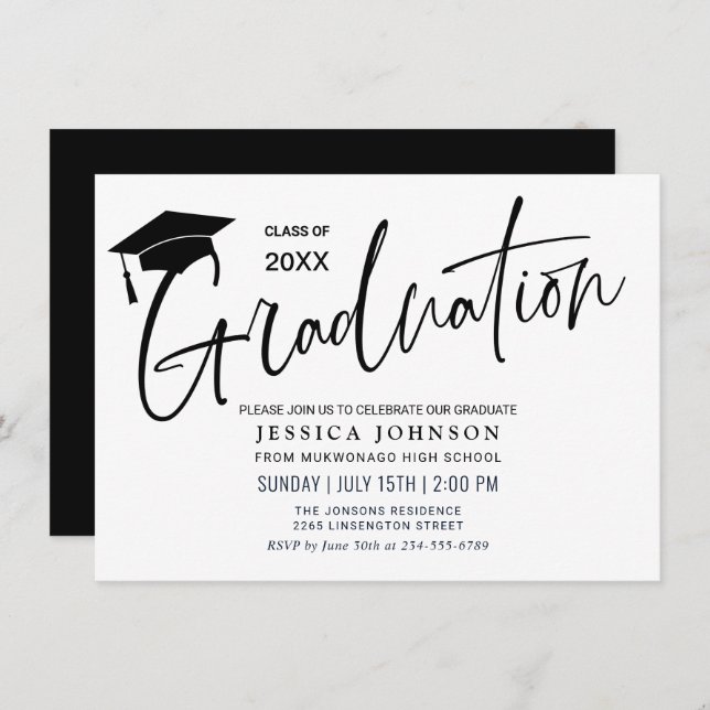 Invitación Moderna fiesta de graduación Minimalista simple (Anverso / Reverso)