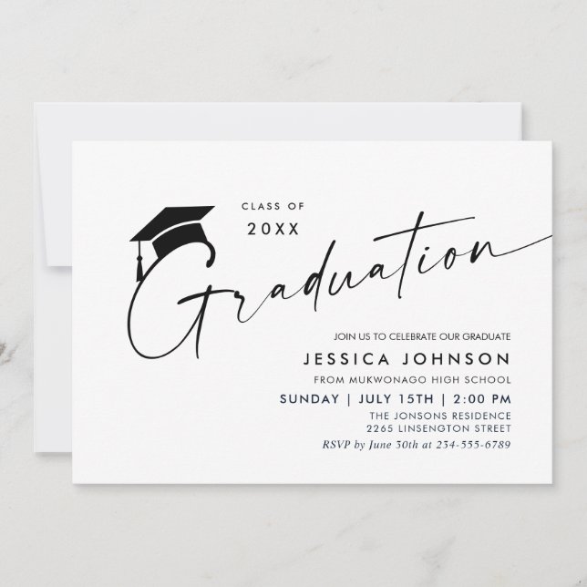 Invitación Moderna fiesta de graduación Minimalista simple (Anverso)