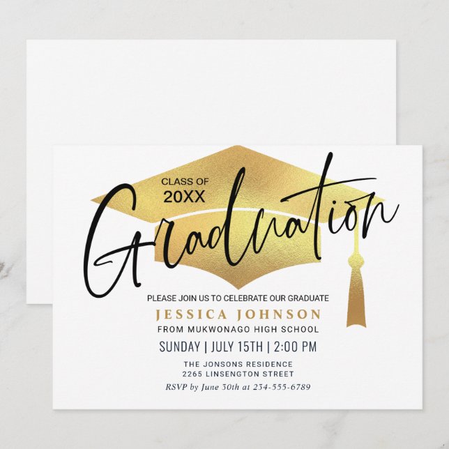 Invitación Moderna fiesta de graduación Minimalista simple (Anverso / Reverso)