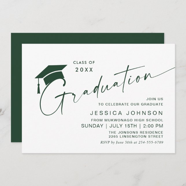 Invitación Moderna fiesta de graduación Minimalista simple (Anverso / Reverso)