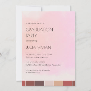 Invitación Moderna fiesta de graduación rosada de Rubor