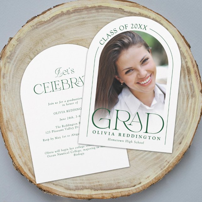 Invitación Moderna fiesta de graduación verde de arte de foto (Subido por el creador)