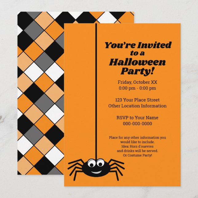 Invitación Moderna fiesta de Halloween con araña de ojos en G (Anverso / Reverso)