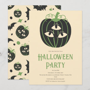 Invitación Moderna fiesta de Halloween de Calabaza de 3 Ojos