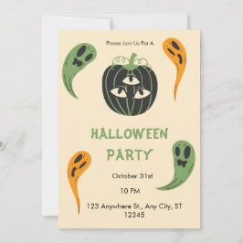 Invitación Moderna fiesta de Halloween de Calabaza de 3 Ojos