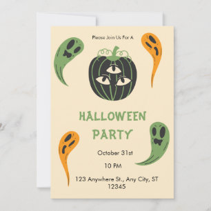 Invitación Moderna fiesta de Halloween de Calabaza de 3 Ojos