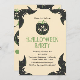 Invitación Moderna fiesta de Halloween de Calabaza y Murciéla