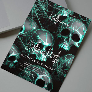 Invitación Moderna fiesta de Halloween de la Cráneo Verde azu