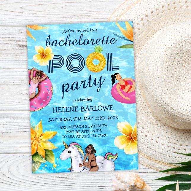 Invitación Moderna Fiesta de la piscina tropical de solomillo (Modern Tropical Bachelorette Pool Party Invitation)