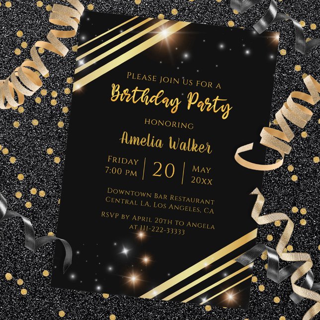 Invitación Moderna Fiesta De Oro Y Cumpleaños Negra (Subido por el creador)