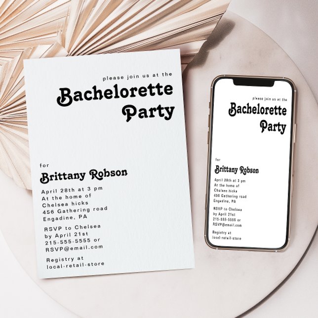 Invitación Moderna fiesta de soltera con letras retro (Subido por el creador)
