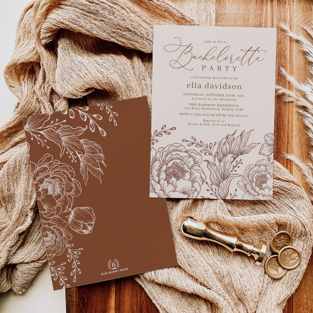 Invitación Moderna fiesta de soltero floral Boho Terracotta (Subido por el creador)